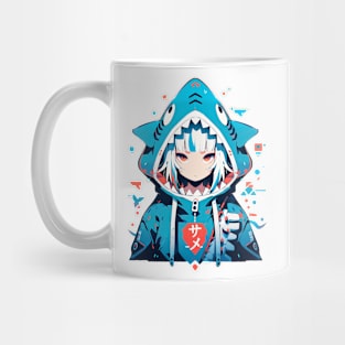 anime character wearing a blue shark hoodie Mug